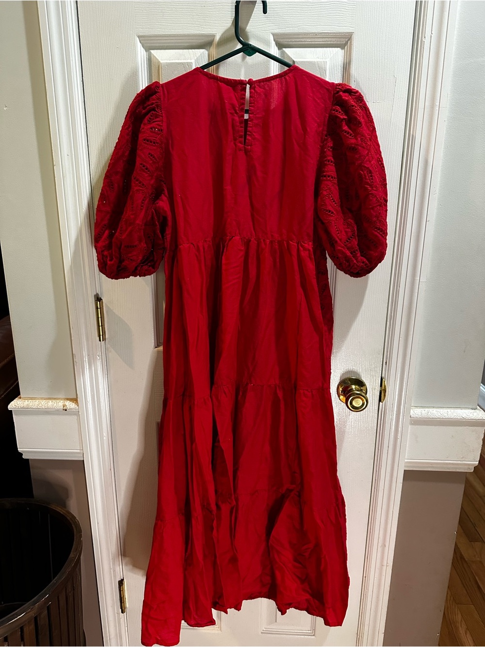 ETHNC Red Eyelet Layered Midi Dress Puff Sleeves Small - Picture 6 of 9